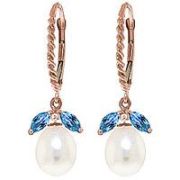 pearl and blue topaz snowdrop twist earrings 90ctw in 9ct rose gold