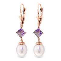 Pearl and Amethyst Droplet Earrings 9.5ctw in 9ct Rose Gold