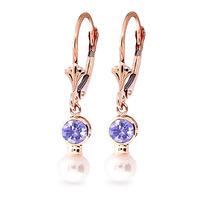 pearl and tanzanite drop earrings 27ctw in 9ct rose gold