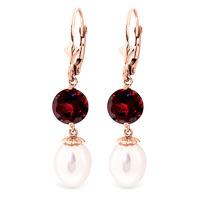 Pearl and Garnet Droplet Earrings 11.1ctw in 9ct Rose Gold