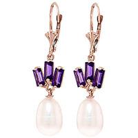 Pearl and Amethyst Ternary Drop Earrings 9.35ctw in 9ct Rose Gold