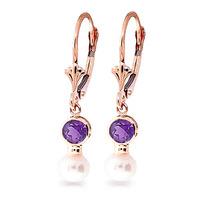 pearl and amethyst drop earrings 27ctw in 9ct rose gold