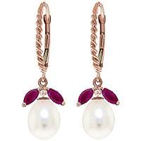 Pearl and Ruby Snowdrop Twist Earrings 9.0ctw in 9ct Rose Gold