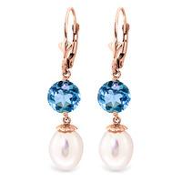 pearl and blue topaz droplet earrings 111ctw in 9ct rose gold