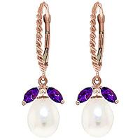 pearl and amethyst snowdrop twist earrings 90ctw in 9ct rose gold