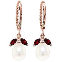 Pearl and Garnet Snowdrop Twist Earrings 9.0ctw in 9ct Rose Gold