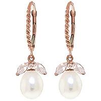 pearl and white topaz snowdrop twist earrings 90ctw in 9ct rose gold