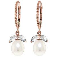 Pearl and Aquamarine Snowdrop Twist Earrings 9.0ctw in 9ct Rose Gold