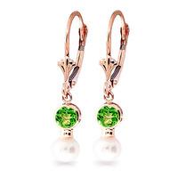 pearl and peridot drop earrings 27ctw in 9ct rose gold