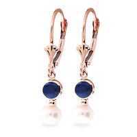 Pearl and Sapphire Drop Earrings 2.7ctw in 9ct Rose Gold