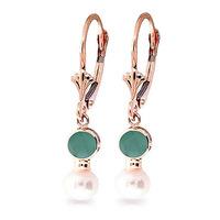 Pearl and Emerald Drop Earrings 2.7ctw in 9ct Rose Gold