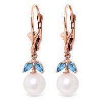 pearl and blue topaz dewdrop earrings 44ctw in 9ct rose gold