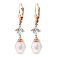 Pearl and Aquamarine Droplet Earrings 9.5ctw in 9ct Rose Gold