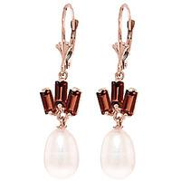 pearl and garnet ternary drop earrings 935ctw in 9ct rose gold