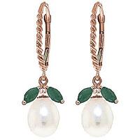 Pearl and Emerald Snowdrop Twist Earrings 9.0ctw in 9ct Rose Gold