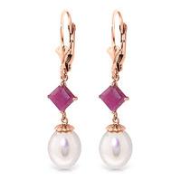 Pearl and Ruby Droplet Earrings 9.5ctw in 9ct Rose Gold