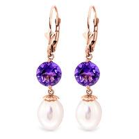 Pearl and Amethyst Droplet Earrings 11.1ctw in 9ct Rose Gold