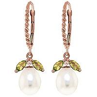 Pearl and Peridot Snowdrop Twist Earrings 9.0ctw in 9ct Rose Gold