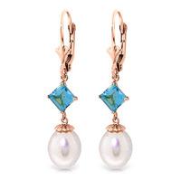 pearl and blue topaz droplet earrings 95ctw in 9ct rose gold