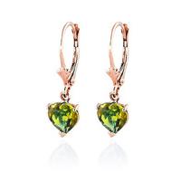 Peridot Heart Drop Earrings 3.25ctw in 9ct Rose Gold