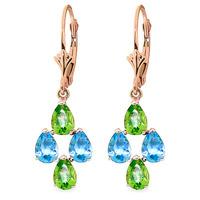 Peridot and Blue Topaz Drop Earrings 4.5ctw in 9ct Rose Gold