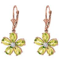 Peridot and Diamond Flower Petal Drop Earrings 4.4ctw in 9ct Rose Gold