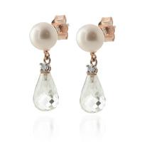 Pearl, Diamond and White Topaz Stud Earrings 6.5ctw in 9ct Rose Gold