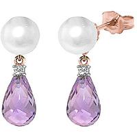 Pearl, Diamond and Amethyst Stud Earrings 6.5ctw in 9ct Rose Gold