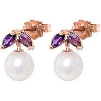 Pearl and Amethyst Snowdrop Stud Earrings 4.4ctw in 9ct Rose Gold