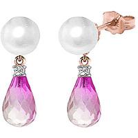 pearl diamond and pink topaz stud earrings 65ctw in 9ct rose gold