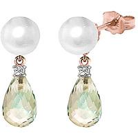 pearl diamond and green amethyst stud earrings 65ctw in 9ct rose gold