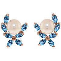 Pearl and Blue Topaz Ivy Stud Earrings 3.25ctw in 9ct Rose Gold