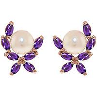 Pearl and Amethyst Ivy Stud Earrings 3.25ctw in 9ct Rose Gold