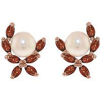 Pearl and Garnet Ivy Stud Earrings 3.25ctw in 9ct Rose Gold