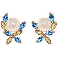 Pearl, Peridot and Blue Topaz Ivy Stud Earrings 3.25ctw in 9ct Rose Gold