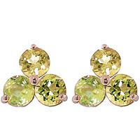 Peridot Trinity Stud Earrings 1.5ctw in 9ct Rose Gold