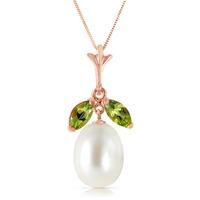 pearl and peridot pendant necklace 45ctw in 9ct rose gold