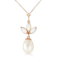 Pearl and Opal Petal Pendant Necklace 4.75ctw in 9ct Rose Gold