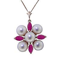 Pearl and Ruby Pendant Necklace 6.3ctw in 9ct Rose Gold