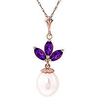 Pearl and Amethyst Petal Pendant Necklace 4.75ctw in 9ct Rose Gold