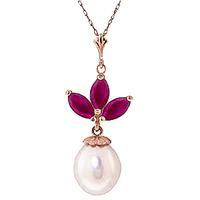 pearl and ruby petal pendant necklace 475ctw in 9ct rose gold