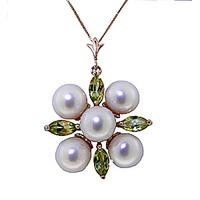 Pearl and Peridot Pendant Necklace 6.3ctw in 9ct Rose Gold