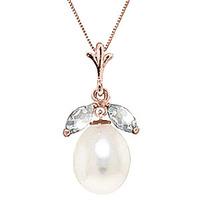 Pearl and Aquamarine Pendant Necklace 4.5ctw in 9ct Rose Gold