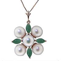 Pearl and Emerald Pendant Necklace 6.3ctw in 9ct Rose Gold