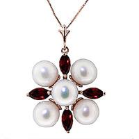 pearl and garnet pendant necklace 63ctw in 9ct rose gold