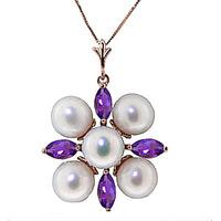 pearl and amethyst pendant necklace 63ctw in 9ct rose gold