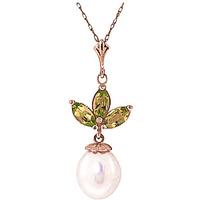 Pearl and Peridot Petal Pendant Necklace 4.75ctw in 9ct Rose Gold