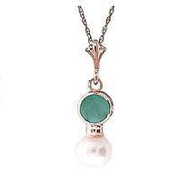 Pearl and Emerald Pendant Necklace 1.23ctw in 9ct Rose Gold