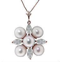 Pearl and Aquamarine Pendant Necklace 6.3ctw in 9ct Rose Gold