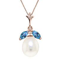 Pearl and Blue Topaz Pendant Necklace 4.5ctw in 9ct Rose Gold